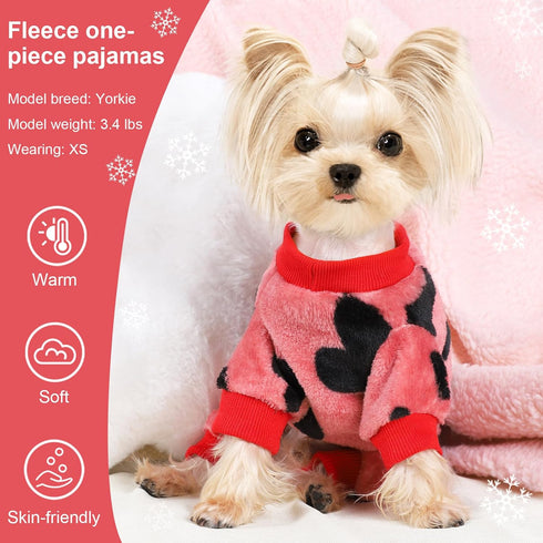 Dog Pajamas for Small Dogs, Super Soft Warm Sweater PJs, Cute Pet Clothing for Chihuahua, Yorkie, Small Love Heart Pink