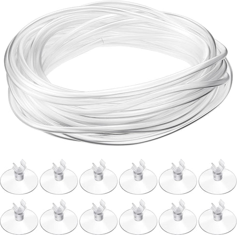 Boao 32.8 ft Aquarium CO2 Proof Tubing, Clear Airline Tubing with 12 Pcs Suction Cups for Fish Tank