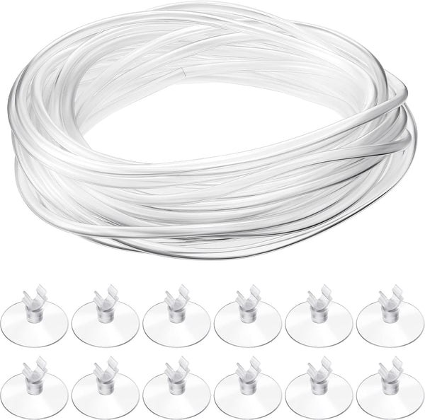 Boao 32.8 ft Aquarium CO2 Proof Tubing, Clear Airline Tubing with 12 Pcs Suction Cups for Fish Tank