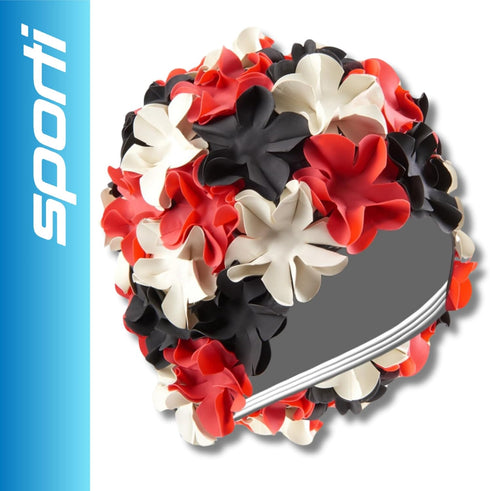 Sporti Flower Swim Cap for Women - Stylish Heavy-Duty Rubber Hair Protection for Water Enthusiasts
