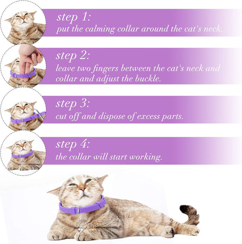 4 Pieces Adjustable Cat Calming Collars with 4 Bells, Reducing Anxiety for Small, Medium, and Large Cats (15 Inches)