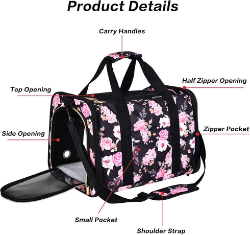 Petmolico Airline Approved Cat and Dog Carrier, Soft Travel Carrier with 3 Open Doors and Mesh Windows for Pets 16 lbs