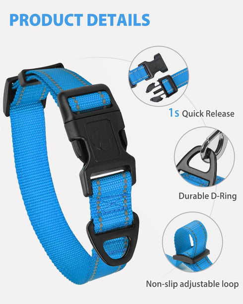 (5/8" Joytale Dog Collars for Small Dogs, Feather-Light Double-Sided Reflective Nylon Collar for Night Safety