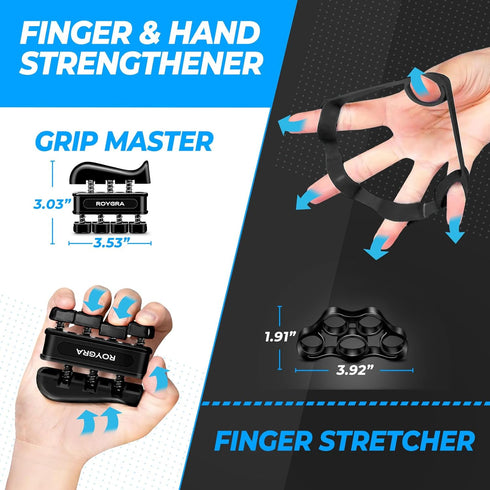 roygra Hand Grip Strengthener, Adjustable Grip Strength Trainer with 4 Exercise Tools - Set of 5