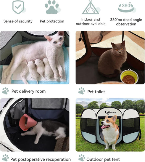 Dog Playpen, Puppy Pet Cat Playpen Indoor for Small Dogs, Dog Tent Crates Cage Indoor/Outdoor, Portable Pop Up Dog Kennel Playpen with Carrying Case for Dogs/Cats/Rabbits, Removable Zipper Top, Grey