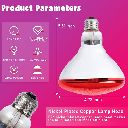 250 Bulb 1 Pack, Bulb LUCKY HERP Infrared Heat Lamp for Chickens - Watts Red Heat Lamp Heat Light for Brooder Coop