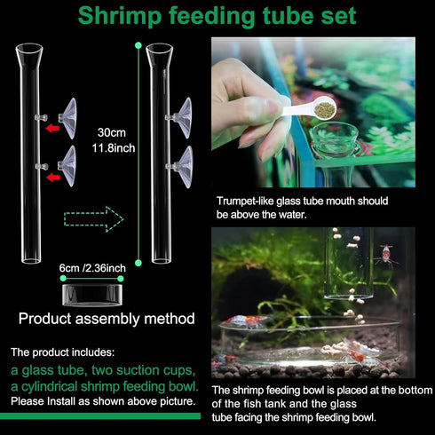 11.8 Inch Shrimp Feeding Tube with Dish, Suction Cup, Cleaning Brush, Aquarium Feeder