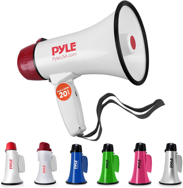 Pyle Megaphone Speaker PA Bullhorn - 20 Watts, Adjustable Volume Control, Built-in Siren, 800 Yard Range