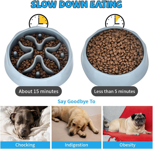 Slow Feeder Dog Bowls Insert, Silicone Dog Slow Feeder Bowl with Strong Suction Cups Perfect For Stainless Steel Glass Ceramic Dog Bowls (Grey, Medium Size) by DEWVIE