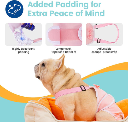 3 Pack Avont Frenchie Dog Diapers Female, Washable Reusable Girl Doggie Pants for Period Heat Cycle, Full Body Cover