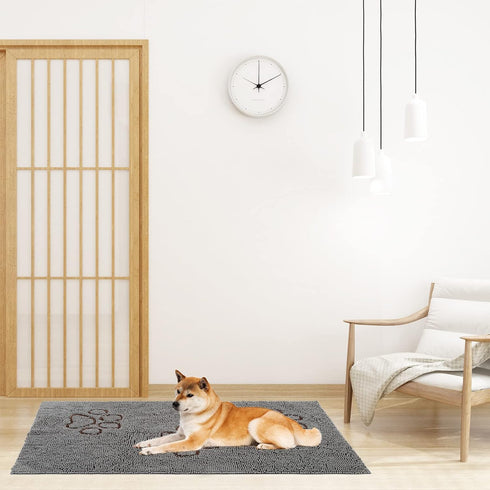 PUPTECK Dog Doormat, 60 x 30 inch Super Absorbent Microfiber, Non-Skid Backing, Grey Door Mat