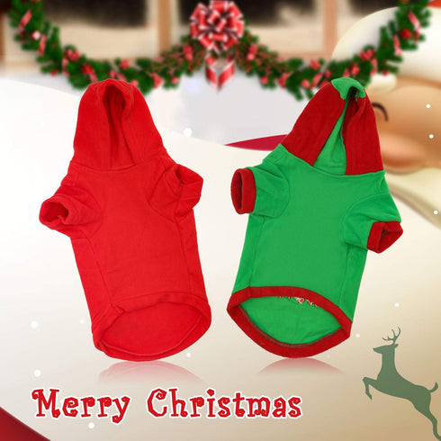 HYLYUN Puppy Christmas Outfit 2 Packs, Small Dog Santa Claus Suit Hoodies for Small Dogs and Cats