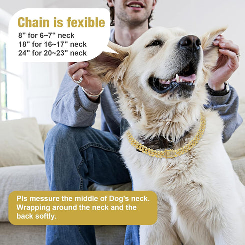 Dog Chain Silver Cuban Collars, Walking Silver Metal Chain Choke Collar with Secure Buckle, Pet Crystal Collar Necklace
