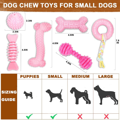 Puppy Toys 6 Pack | Cute Pink Chew Toys for Puppies | Soft Durable Interactive Teething Toys for Small Dogs