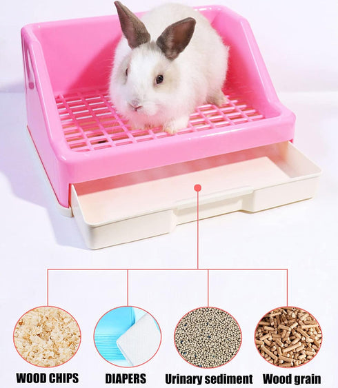 kathson Rabbit Litter Box Trainer Small Animal Potty Corner Toilet with Drawer Pet Cage Pan Litter Bedding Box