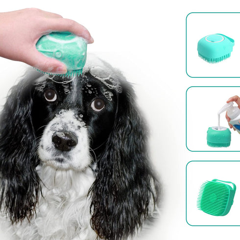 ELEGX Pet Grooming Bath Massage Brush with Soap Dispenser, Soft Silicone Bristle for Long & Short Haired Dogs Cats