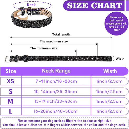 Rhinestone Leather Dog Collar Bling Collars for Small Medium Large Dogs - Adjustable Soft Microfiber Leather (1" Wide,