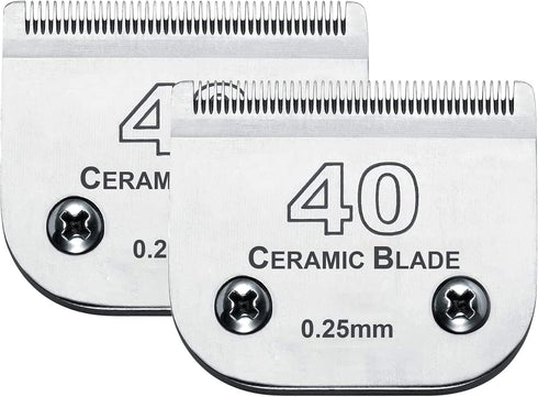 2Pack #40 Blade Dog Grooming Clipper Replacement Blades, Compatible with Andis/Wahl/Oster, Detachable Ceramic & Steel