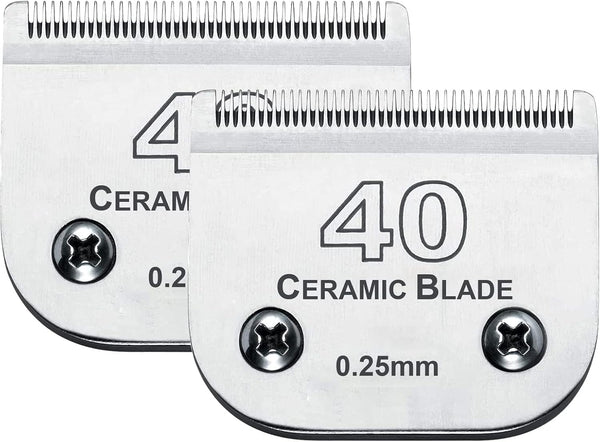 2Pack #40 Blade Dog Grooming Clipper Replacement Blades, Compatible with Andis/Wahl/Oster, Detachable Ceramic & Steel