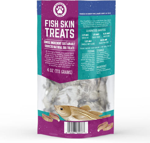Single Ingredient Cod Fish Skins Dog Training Treats - All-Natural Savory Fish-Skin Flats for Coat and Oral Health