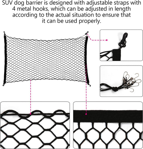 Dog Car Net Barrier for SUV, Adjustable Back Seat Divider Net, Easy to Install and Remove, Car Organizer Storage Bag