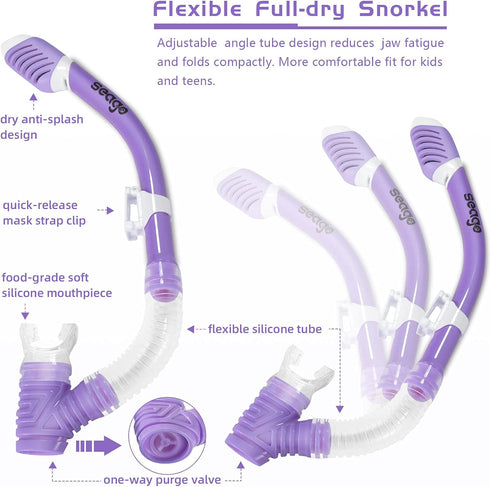 Kids Snorkel Set - Dry Top Snorkel Mask Snorkeling Gear for Boys Girls Youth
