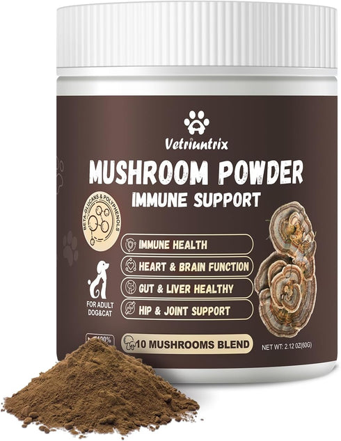 Turkey Tail Mushroom Powder for Dogs, Organic 10 Mushroom Blend for Lipoma
