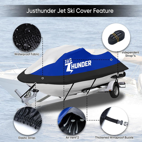 Jet Ski Cover, Heavy Duty Waterproof 210D Marine Grade Oxford Cloth PWC Cover, UV Protection for 115'' to 120"