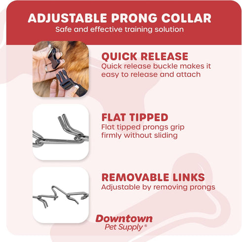Downtown Pet Supply Medium Chrome Plated/Nylon Prong Collar for Dogs, Adjustable No-Choke and No Pull Dog Collar, Pinch