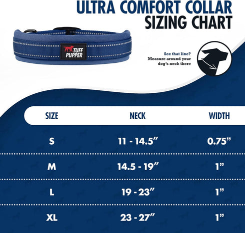 Tuff Pupper Ultra Comfort Padded Dog Collar - Thick Neoprene Padding with Reflective Stitching, Durable Metal Buckle &