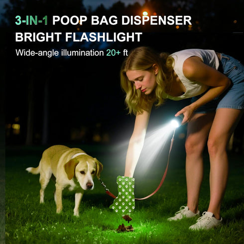 3-in-1 7-Color, IPX6 (2 60 Tubasion Dog Poop Bag Holder with Flashlight USB-C Rechargeable doggie bag holder for leash