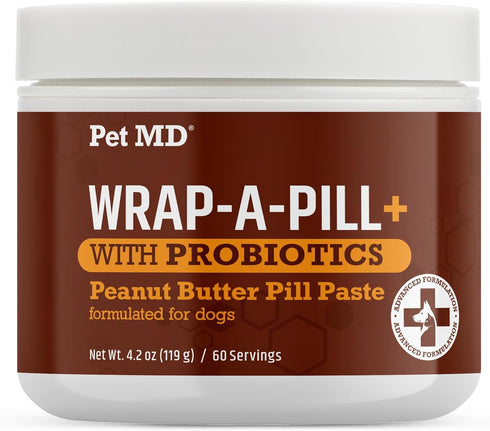 Pet MD Wrap-A-Pill with Dog Probiotics, Easy-to-Use Paste for Hiding Capsules, Peanut Butter (4.2 oz)