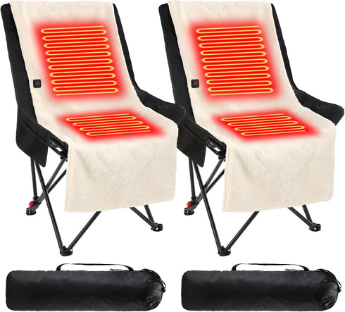 2 Set Camping Chairs with Heated Cushions Foldable Portable Outdoor Chairs for