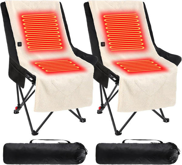 2 Set Camping Chairs with Heated Cushions Foldable Portable Outdoor Chairs for