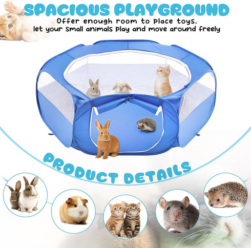 Sunnymove Small Animal Playpen & Grooming Kit, Portable Foldable Pet Playpen with Mesh Top for Rabbits, Guinea Pigs
