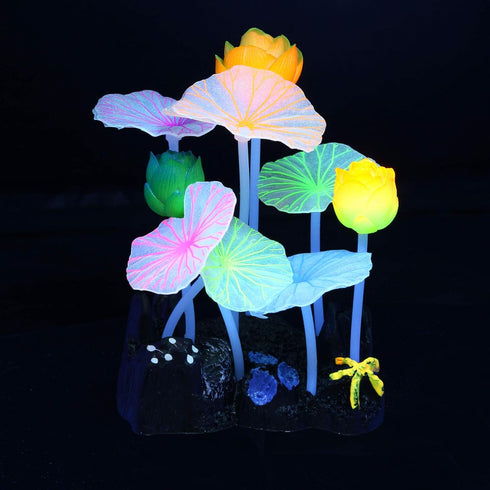 4 pcs Glow Aquarium Decoration Plants Kit, Glowing Fish Tank Decorations, Coral Plant Ornaments, Lotus Kelp, Anemone