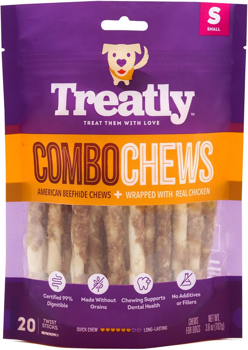 Combo Chews Beefhide Twist Sticks 5" with Chicken Meat Wrap Dog Chew Treats, 22 Count/1 Pack