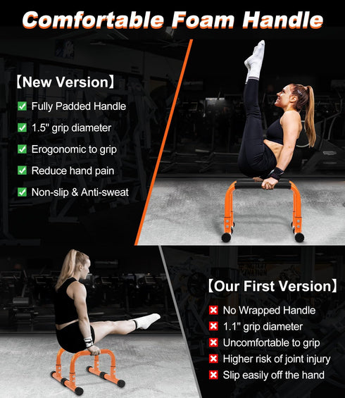 TABEKE Push Up Bar, 12" High Parallettes Bars & Dip Bar with Foam Handles, No Wobbling Calisthenics Equipment