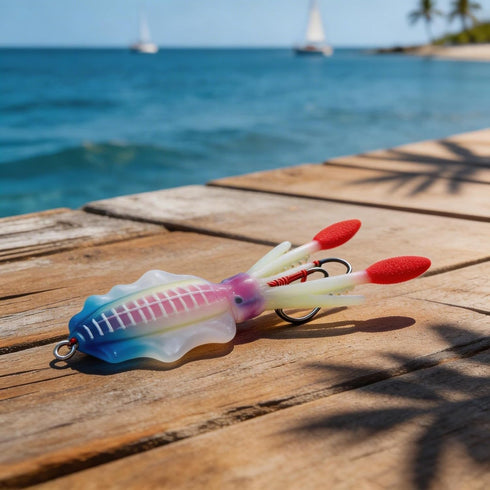 Tuna(A1067) FABULETTA Squid Jig Lures, Soft PVC Rigged Bait with UV Luminous Glow, Multi-Angle Reflection for Saltwater