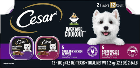 CESAR BACKYARD COOKOUT Adult Wet Dog Food Classic Loaf in Sauce Variety Pack, 12 Trays, 3.5 oz Each