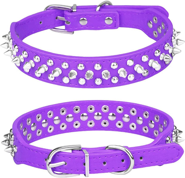 Spiked Dog Collar, Adjustable PU Leather Pet Collars with Mushrooms Rivet Studded for Cats, Puppy Dogs (M, Purple)