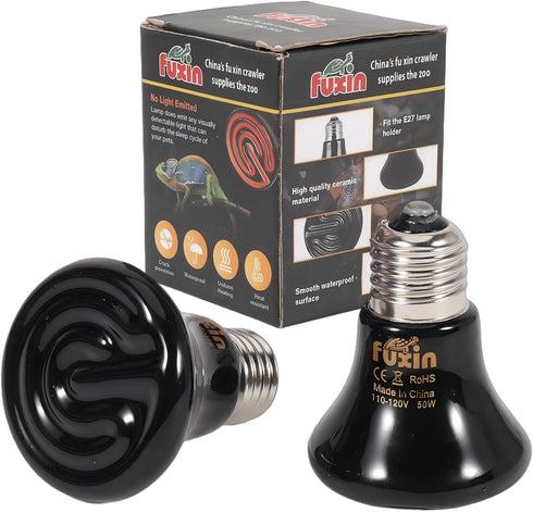 50W Mini Reptile Heat Lamp Bulb (2 Pack) E26/E27 Base, AC110-120V, Infrared Ceramic Heat Emitter for Reptiles