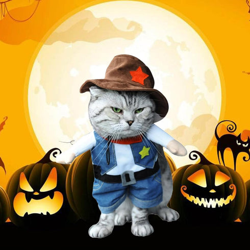 Cowboy Dog Costume, Funny Pet Cat Halloween Costumes Cool West Cowboy Uniform with Hat, Cute Dog Clothes for Small Dogs Cats, Cosplay Puppy Clothing Party Outfit Christmas Apperal (Cowboy, X-Small)