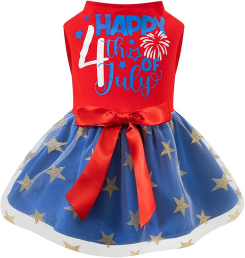 4th of July Dog Dress for Small Dogs, Patriotic Pet Cat Apparel (Medium)