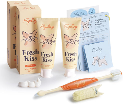 FlyDog Fresh Kiss Dog Tooth Brushing Kit - Vet Approved Formula, Enzymatic