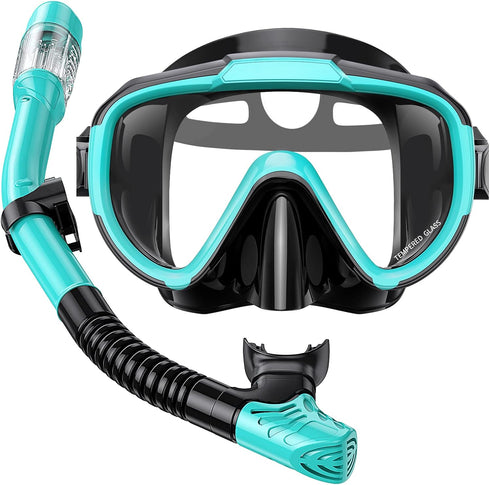Snorkel Set for Adults, Anti-Fog Panoramic Swim Mask, Dry Top Snorkel Kit with Carry Bag for Scuba Diving Travel