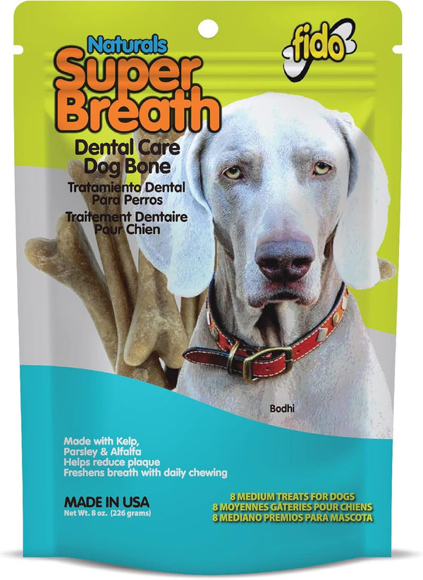 Super Breath Dental Care Bones for Dogs, 8 Count Medium Dog Dental Treats, Made in USA