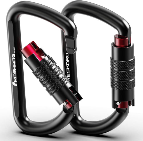 FresKaro 3inch 12kN-2698lbs Auto Locking Carabiner Clips, Heavy Duty 7075 Aluminum, Lightweight for Hammock Hiking