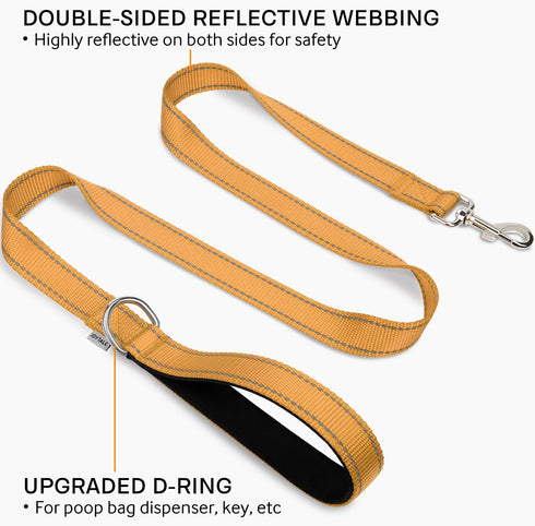 Joytale Double-Sided Reflective Dog Leash, 6 FT/5 FT/4 FT, Padded Handle for Small & Medium Dogs, Khaki