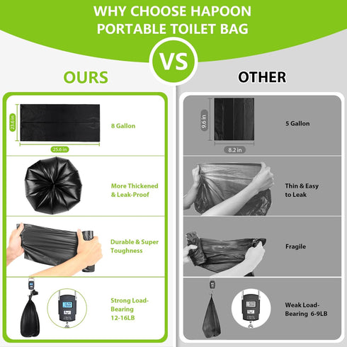 Set, 8 40 Pack Hapoon Portable Camping Toilet Bags and Poo Gel Porta Potty Bags, HDPE Material with Leak-Proof Design